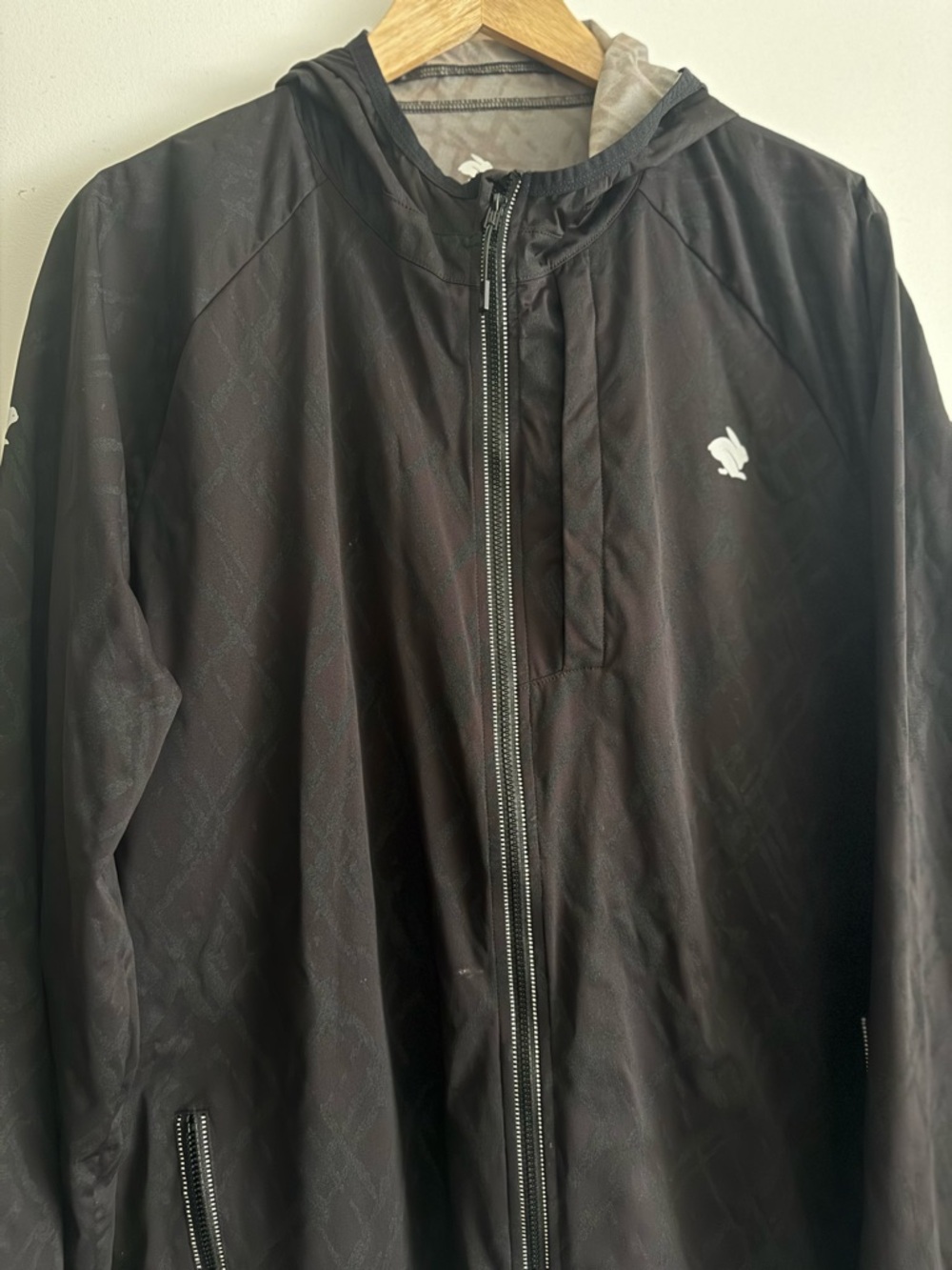 Men's Black Hooded Zip Windbreaker with Subtle Logo